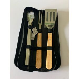 3-Piece BBQ Tool Set with Wood Handles -‎ Spatula Included